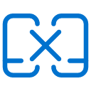 A blue icon showing two rectangular shapes with rounded corners facing each other, connected in the center by a large X shape. The background is light gray.
