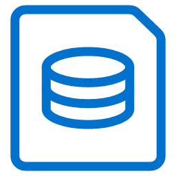 A blue outline of a document with a database icon, represented by three stacked cylindrical disks, centered on a light gray background.