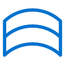 A blue icon featuring three parallel, curved lines stacked vertically, resembling a stylized bridge or an archway, on a light gray background.