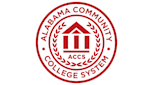 Red and white circular logo for the Alabama Community College System, featuring a building icon with ACCS below it and surrounded by laurel branches and the organizations name.