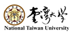 Logo of National Taiwan University featuring a circular emblem with stylized palm trees and Chinese characters, alongside the universitys name in Chinese calligraphy and English text.