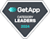 A dark gray diamond-shaped badge with the GetApp logo and text: GetApp Category Leaders 2024 in white and teal.