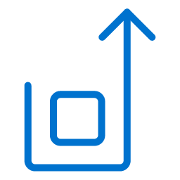 A blue line forms a square on the left, then curves upward into a large arrow pointing diagonally to the top right on a light gray background.