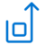A blue line forms a square on the left, then curves upward into a large arrow pointing diagonally to the top right on a light gray background.