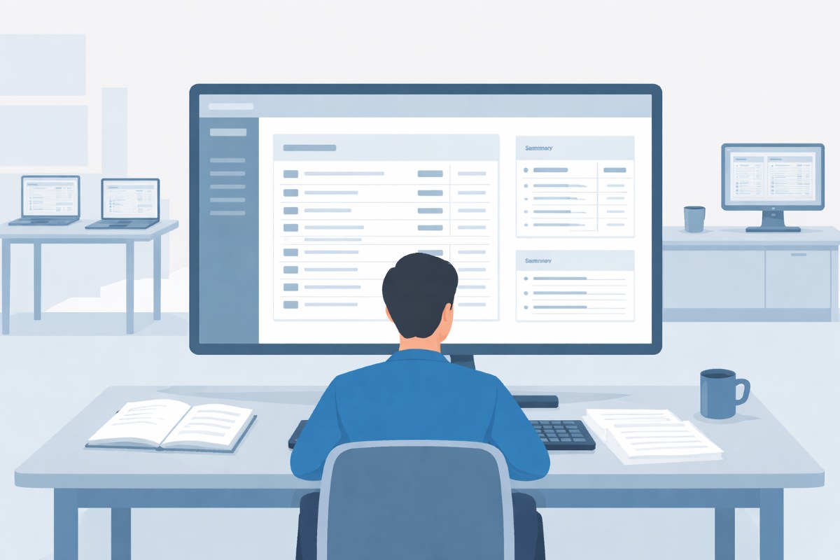 IT professional at workdesk with dashboard