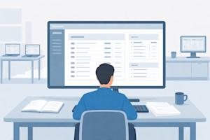 IT professional at workdesk with dashboard