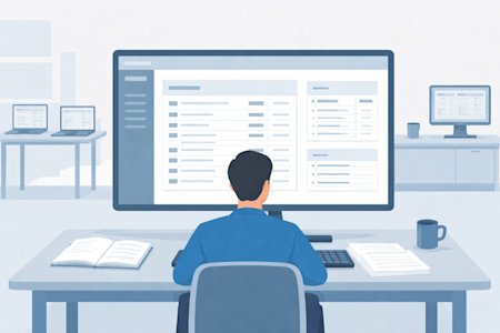 IT professional at workdesk with dashboard