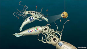 Drawing of several squids representing various social media platforms