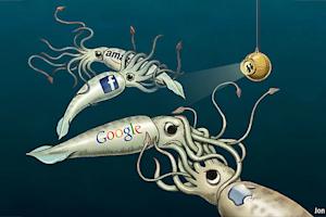 Drawing of several squids representing various social media platforms
