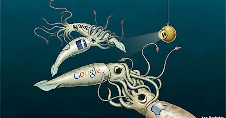 Drawing of several squids representing various social media platforms