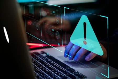 Device screen with augmented reality security notifications displayed over a real-world background