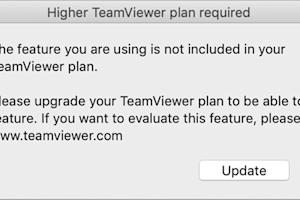 A screenshot from TeamViewer stating a feature is not included in the free version.