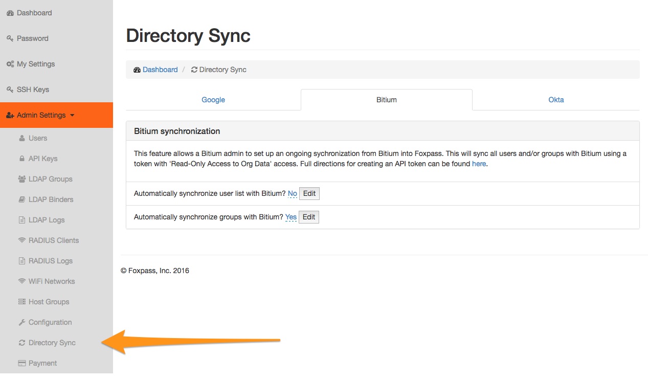 Screenshot of the directory sync feature