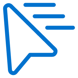 A blue computer mouse cursor with three horizontal lines to its right, suggesting fast movement or acceleration, on a light gray background.