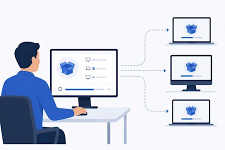 An IT technician silently installing software on multiple remote computers.