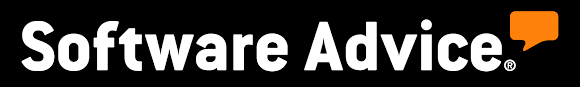The Software Advice logo features the words Software Advice in bold white text on a black background, with an orange chat bubble icon on the upper right.