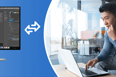 A man using Splashtop Connector on his home laptop to access resources on his company network.