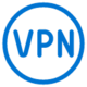 Blue letters VPN are centered inside a blue circle on a light gray background.