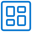 A blue icon featuring a rounded square border with four smaller rectangles inside, arranged in a two-by-two grid pattern on a white background.