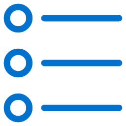 Three blue outlined circles are aligned vertically on the left, each with a horizontal blue line extending to the right, resembling a bulleted list or checklist icon on a light background.