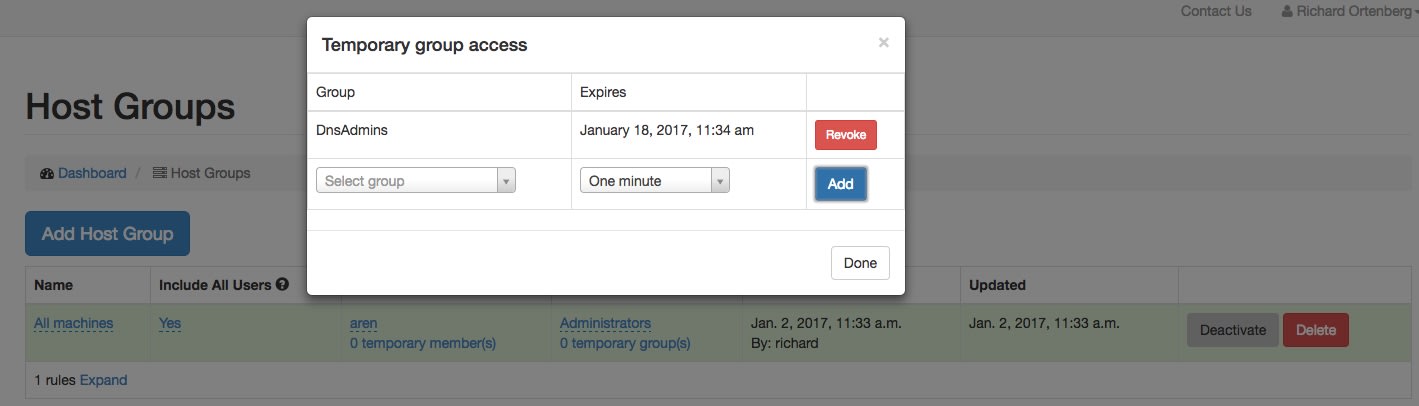 Temporary group access screenshot