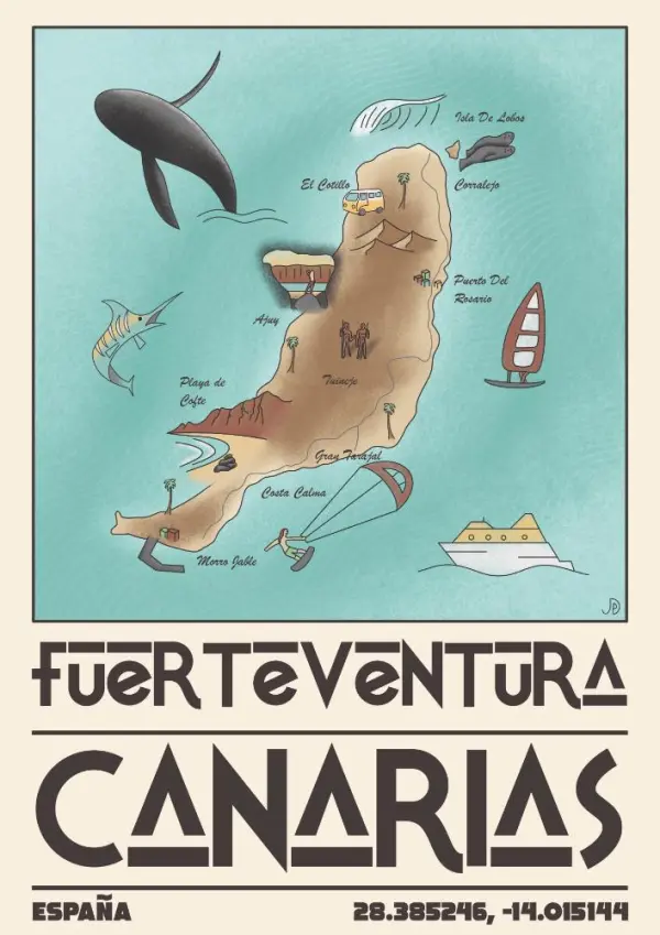 Surf Garage Art Co - Fuerteventura Map Retro Poster