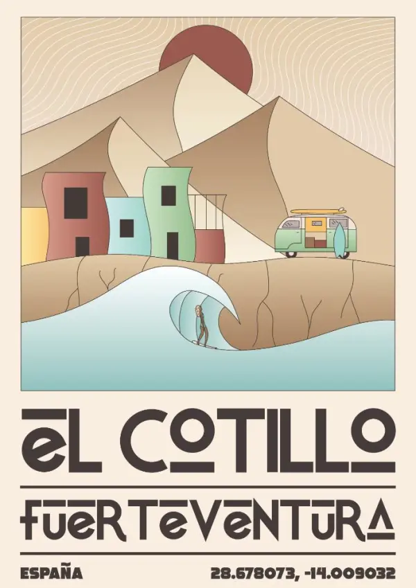 Surf Garage Art Co - Póster Cotillo Fuerteventura Retro