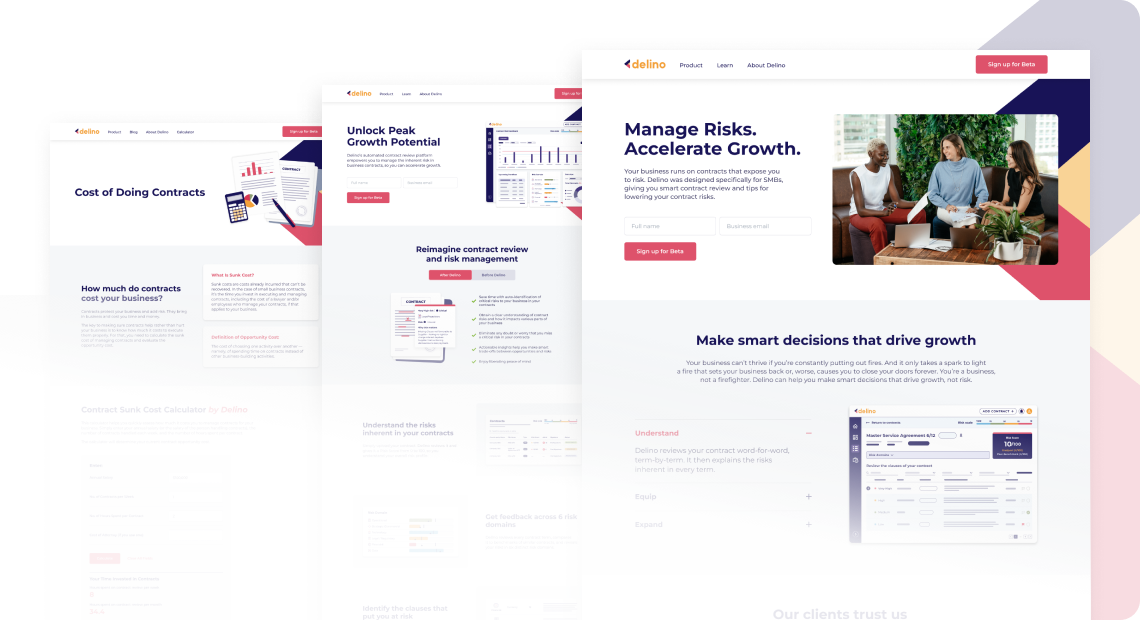 Our project aimed to provide Delino.io with a dynamic and cohesive online presence while effectively showcasing their Contract Playbook Worksheet and related offerings.