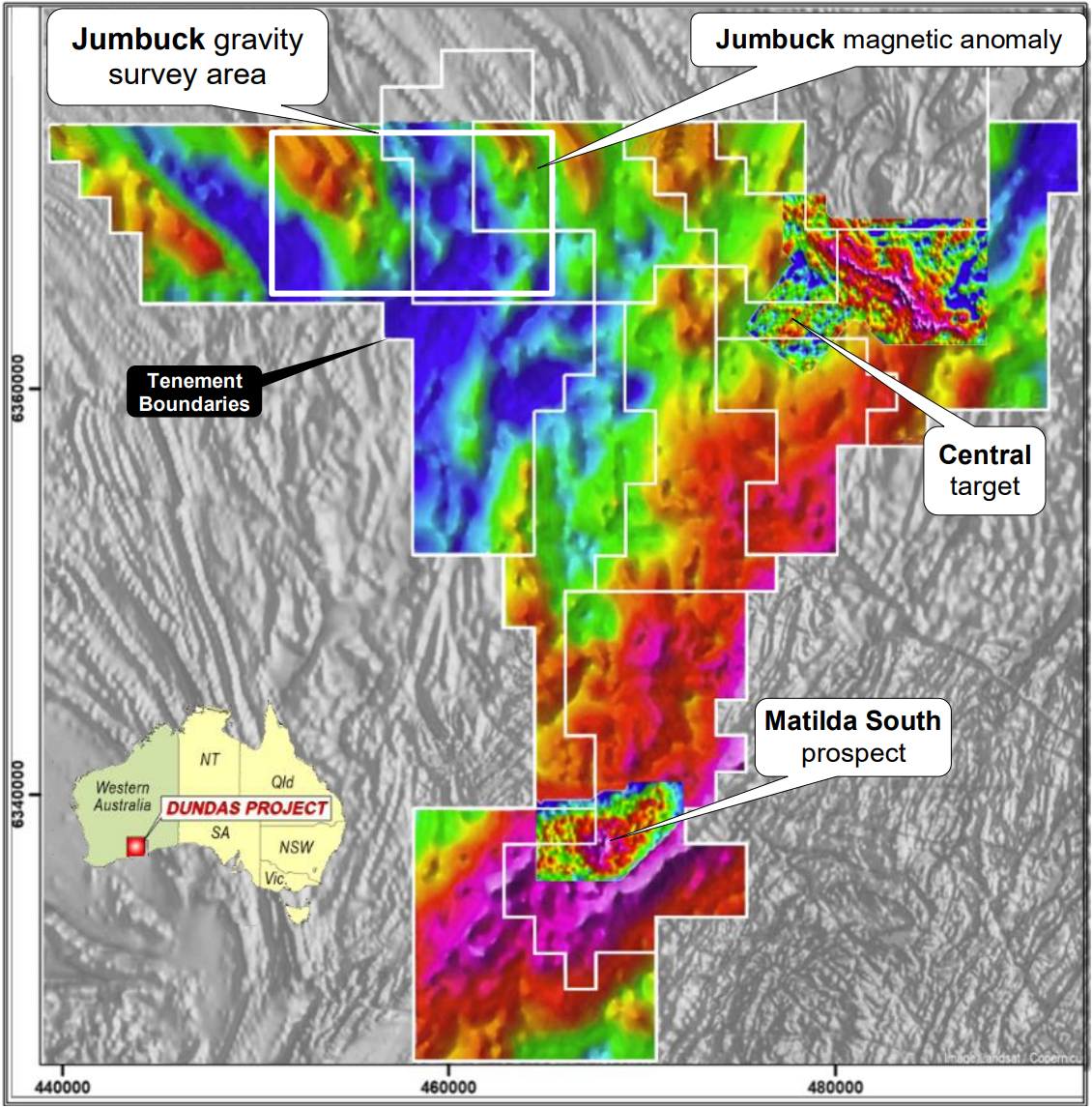 (Source: Dundas Minerals) Geoimagery covering the company's project acreage 