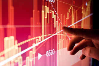 A city worker Analysing illustrated stock market financial data on a screen marketsasx