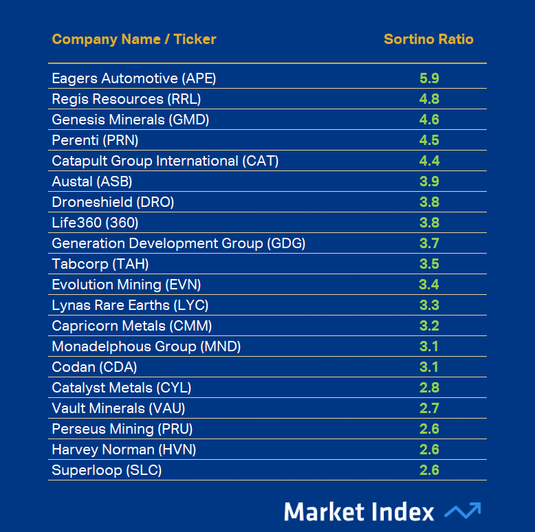 ASX 200 1-year Sortino Ratio Best 40 2025