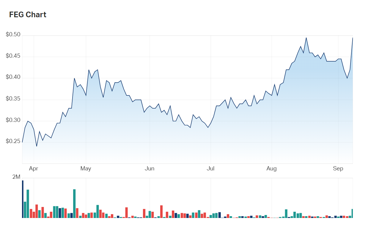 Far East Gold's six month charts 