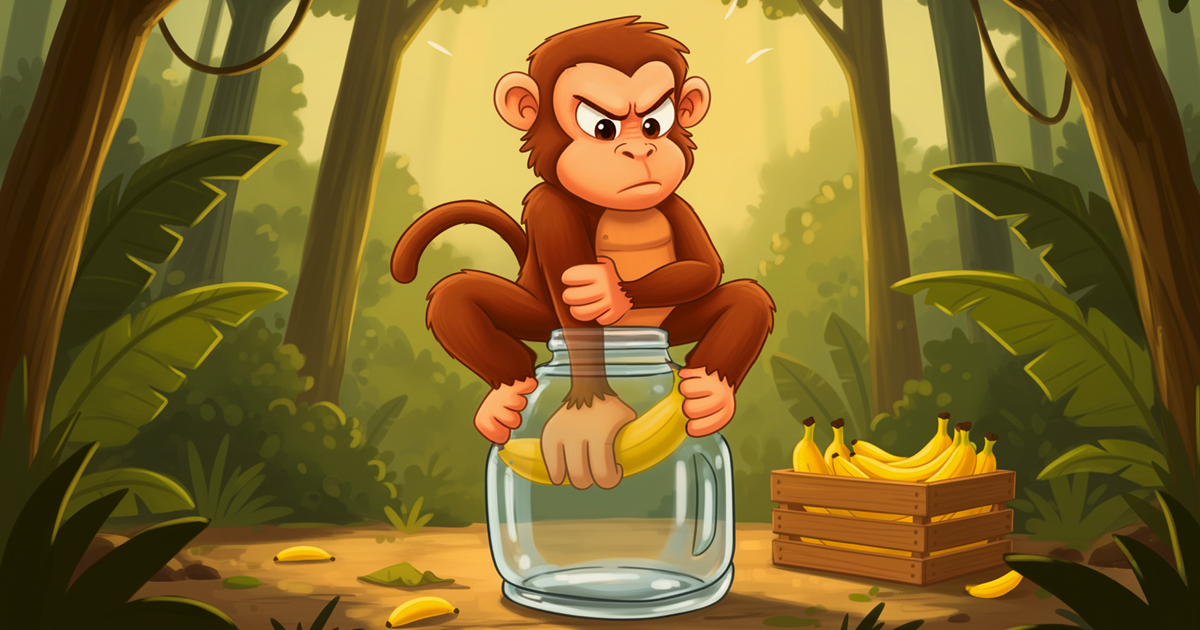 the parable of the monkey and the banana in the jar 1200 x 630