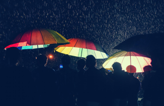 Umbrellas in the rain