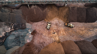 Mining site with piles of resources
