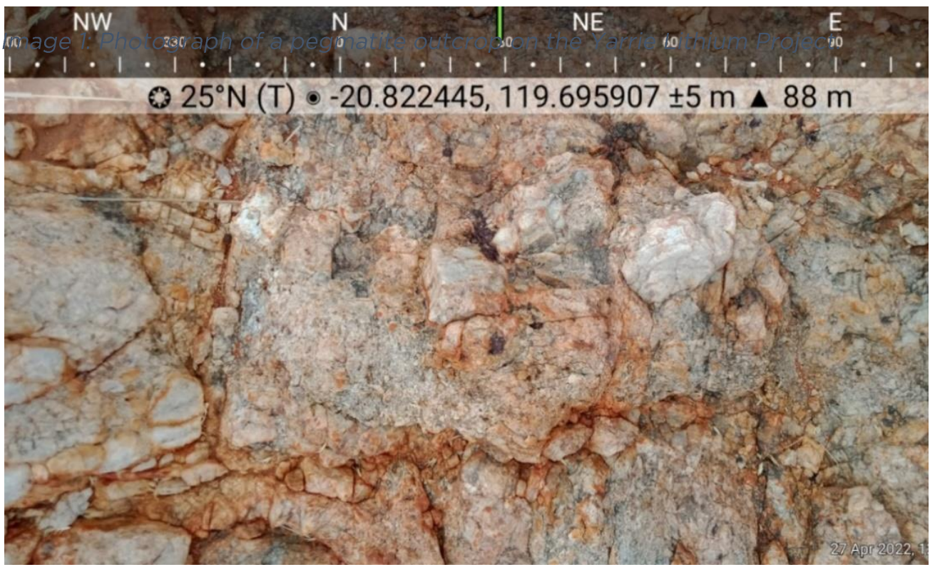 A photograph of pegmatite outcropping discovered at Yarrie back in April 