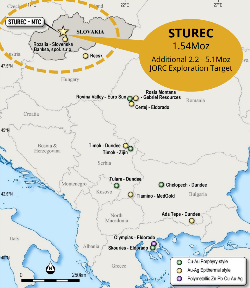 A map locating the Sturec mine 