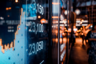 Financial stock exchange market display screen board on the street marketsasx