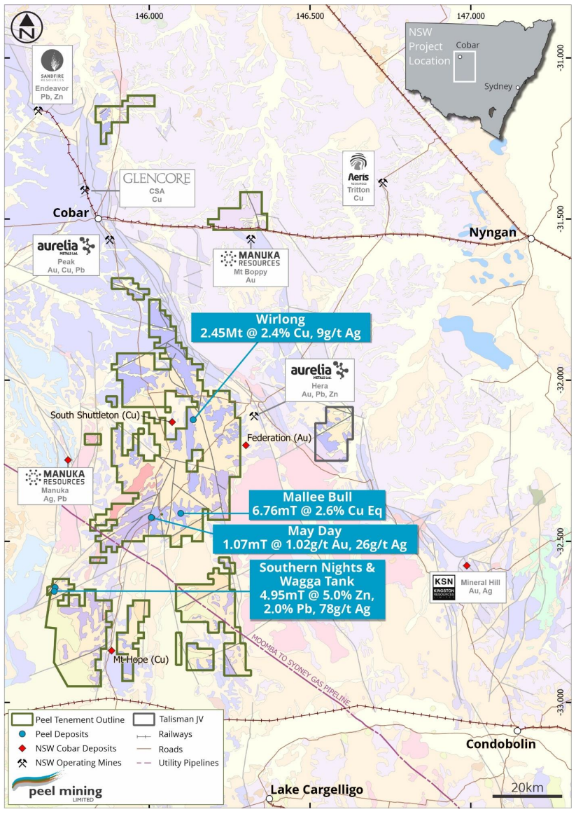 (Source: Peel Mining) A map locating Peel's project acreage 