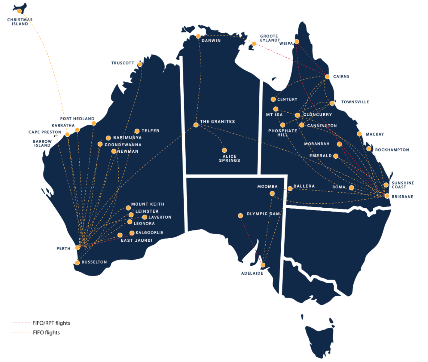 (Source: Alliance Aviation) map detailing Alliance's flight routes through Australia