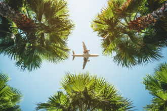 Travel - airplane flight. tropical vacations