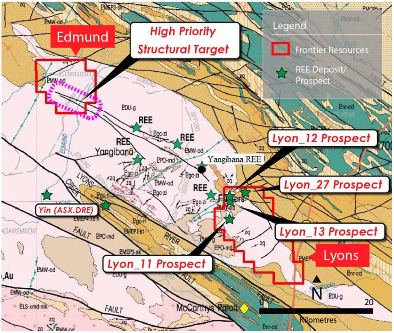 Map showing the location of the Lyons-11 and Edmund targets to be drilled in H2 CY22 