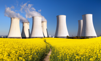 Nuclear reactors in a yellow field