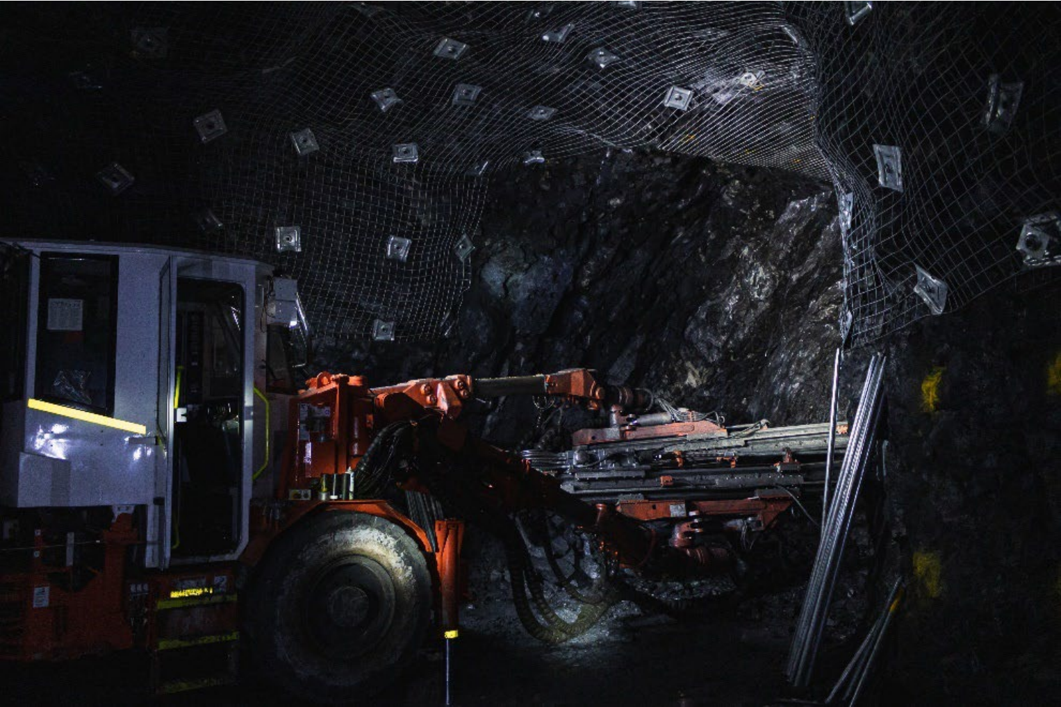 Underground meshing and bolting at the Avebury nickel mine (source: Mallee Resources)
