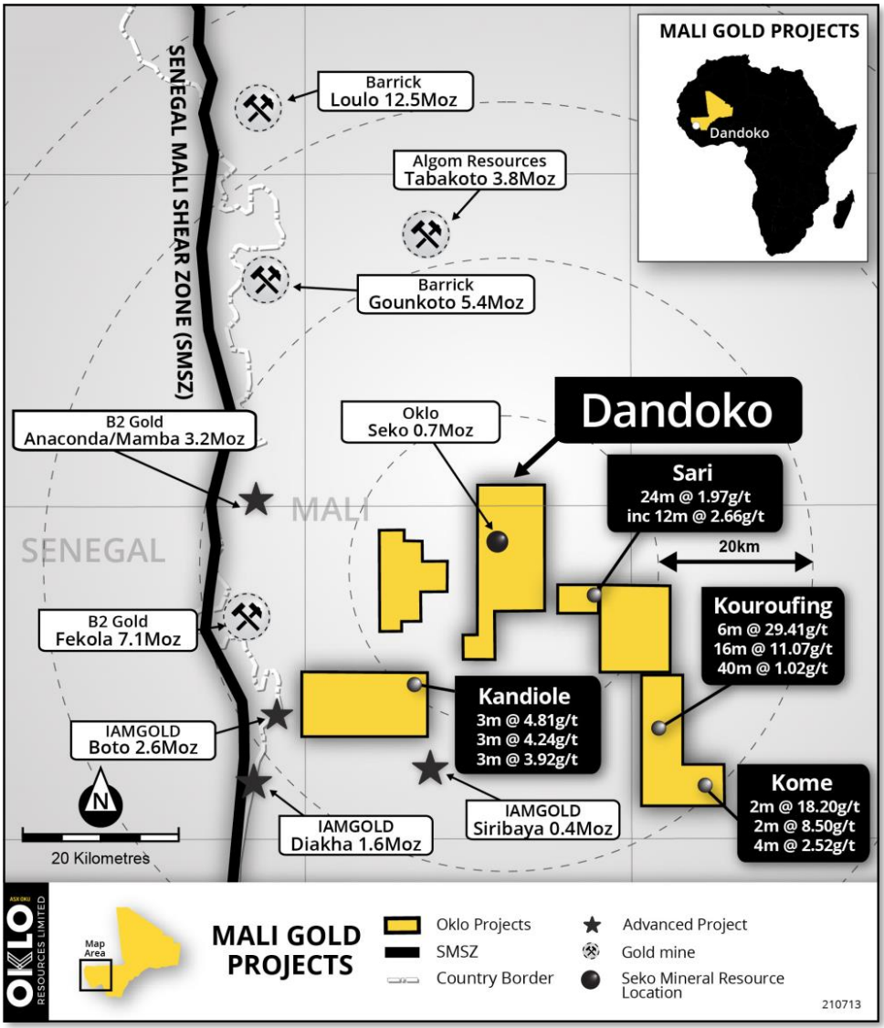 (Source: Oklo Resources) A map locating the Dandoko project 