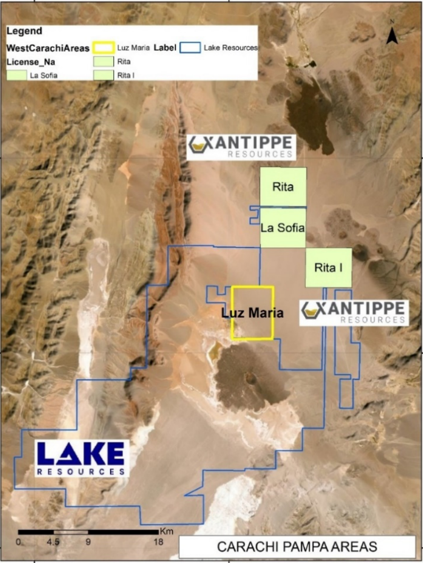 Howdy, neighbour: A map locating Xantippe's projects in reference to Lake Resources' project 