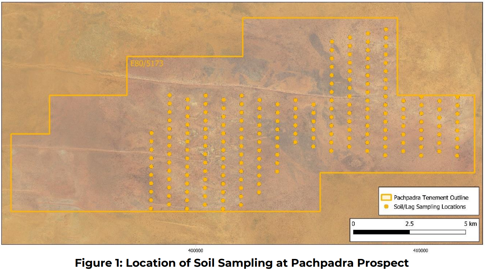 (Source: WA1 Resources) Map detailing the location of soil samples collected on-site Pachpadra 