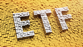 Pixelated acronym ETF made from cubes, mosaic pattern