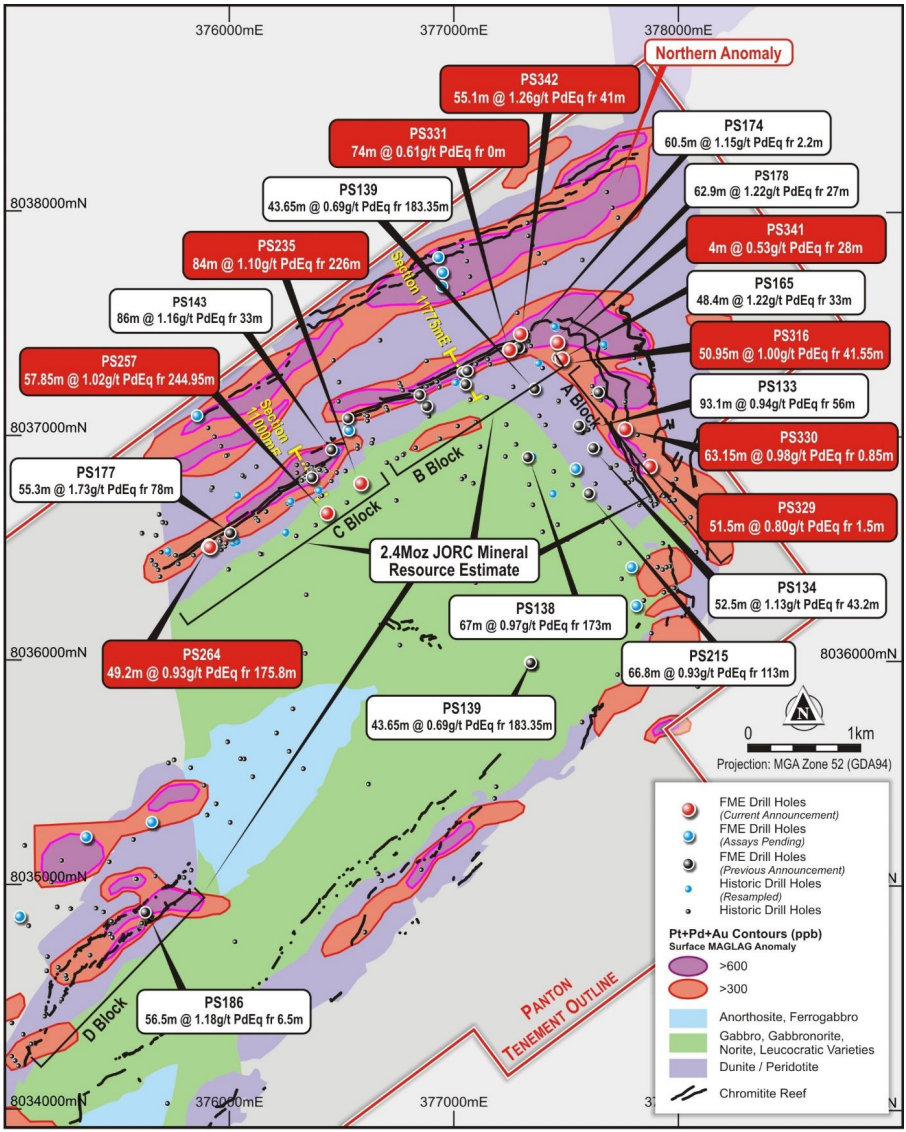 Map showing drill hole locations onsite the Panton Project 