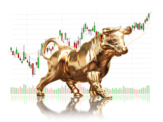 Rapid Movers - Golden bull on stock market data. Bull market on financial stock exchange market